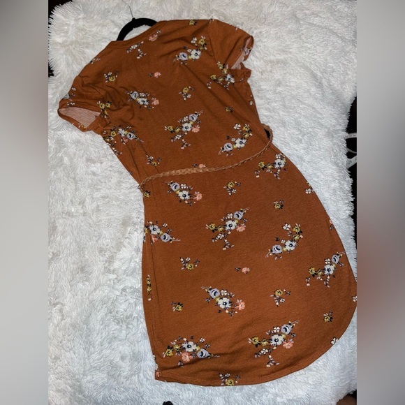 No Boundaries Boho Brown Floral tunic Dress short sleeves belt x-large 15/17 new - Picture 8 of 10